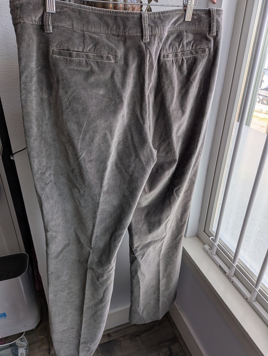 Garnet Hill Velvet Pants Size 14 Long Gray Straight Leg Stretch Trousers - Picture 6 of 13